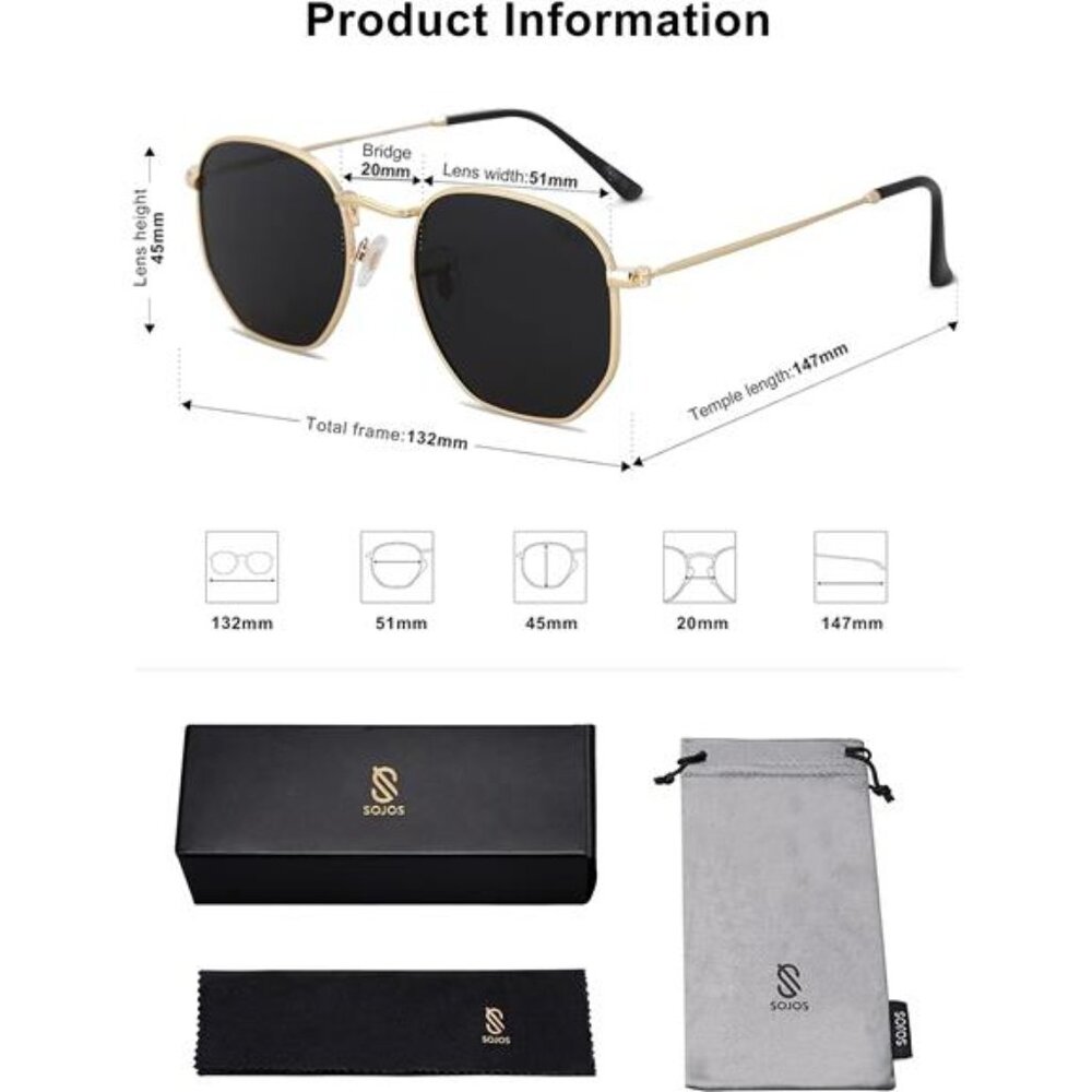 Square Polarized Sunglasses Small Hexagonal, Mirr… - image 5